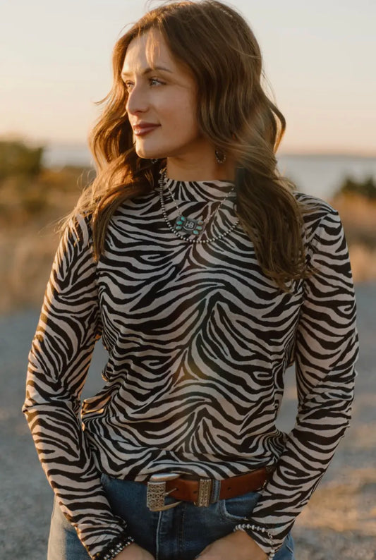 Cowgirl Safari Mesh Long Sleeve Top