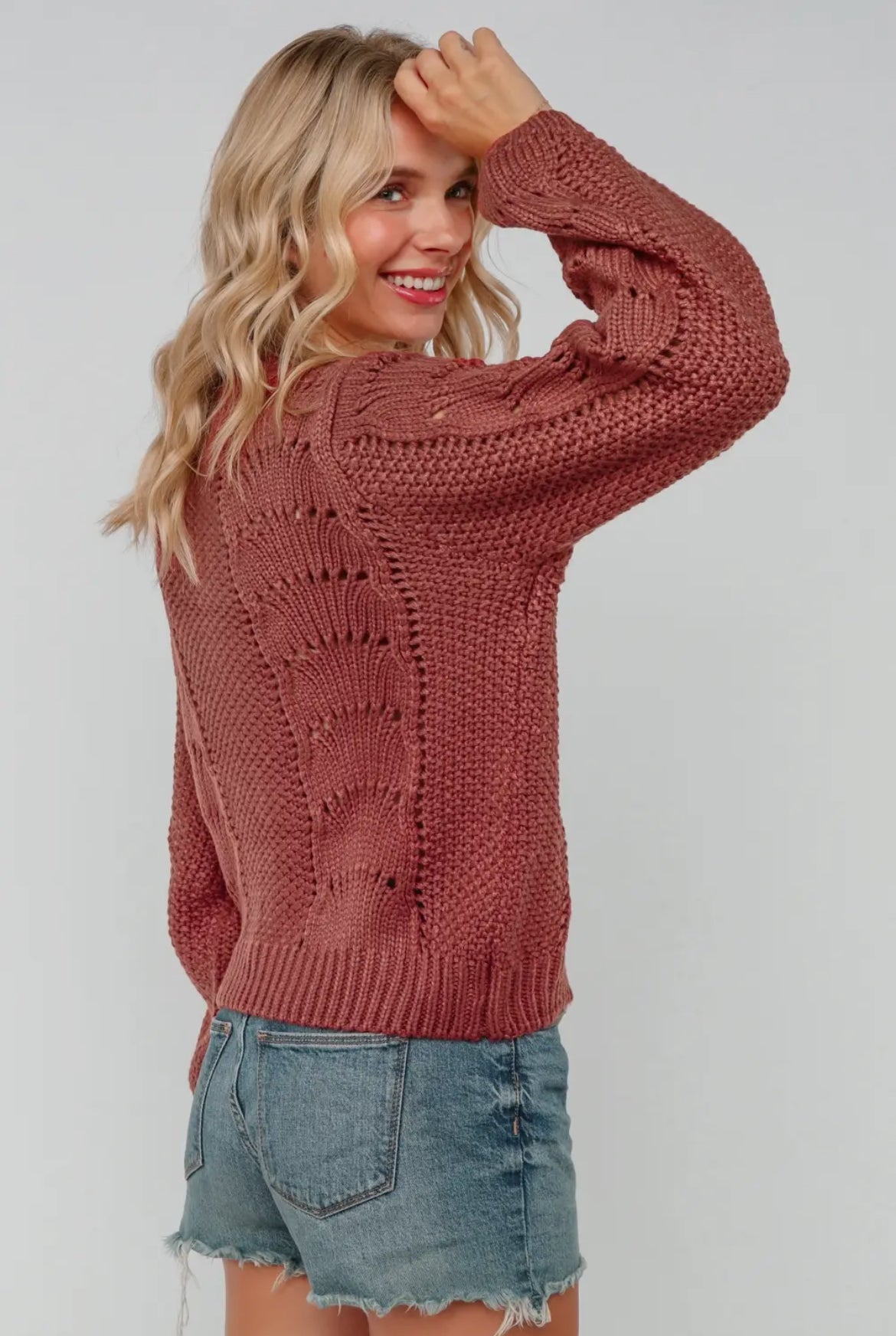 Rusty Rose Scallop Knit Sweater