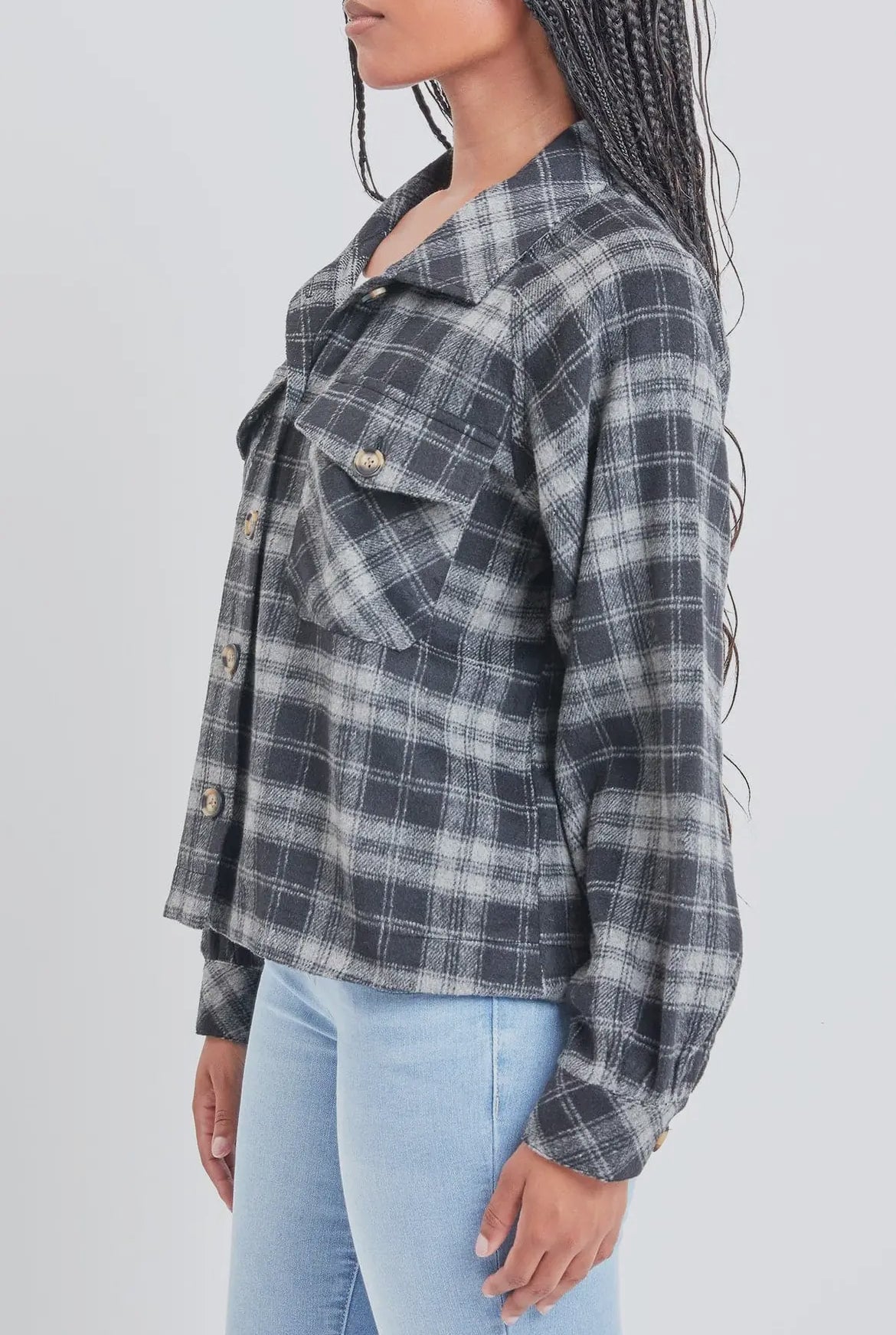 Black Plaid Cropped Boxy Fit Shacket
