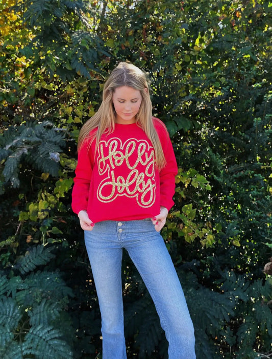 Holly Jolly Faux Glitter Crewneck Sweatshirt