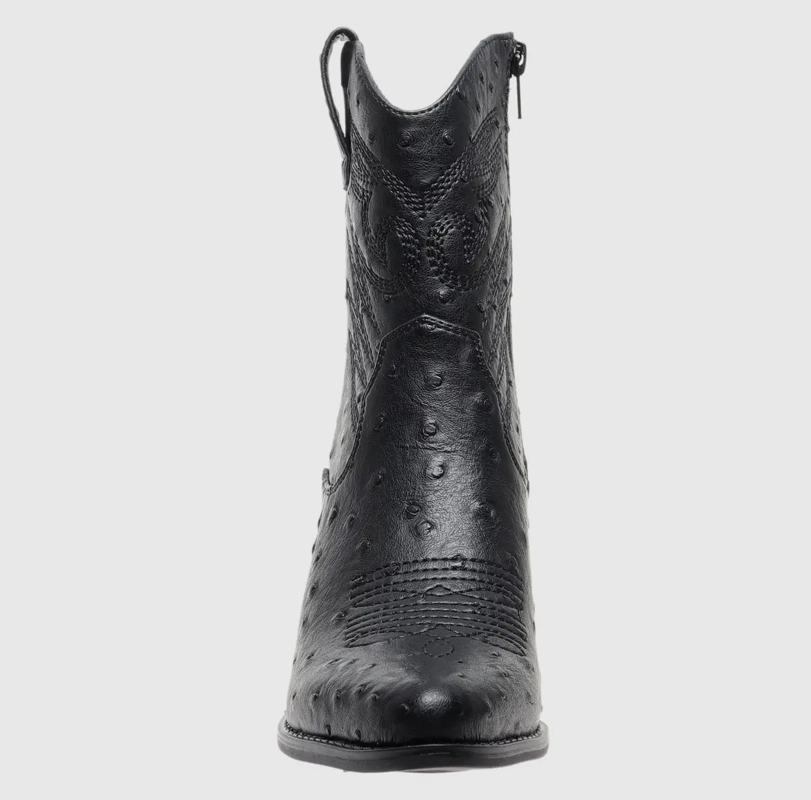 Megan Black Faux Ostrich Short Boots