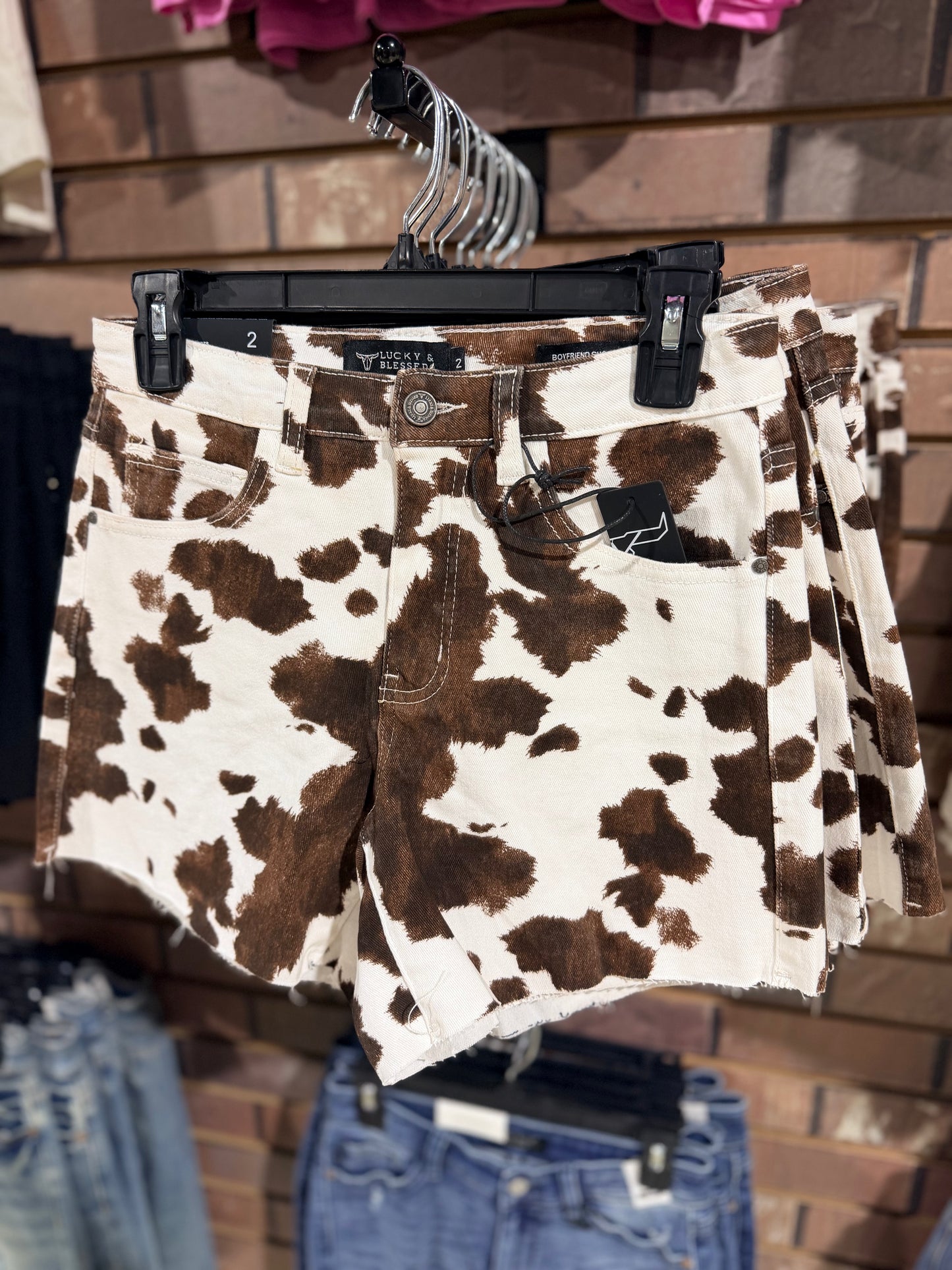 L&B Brown Cowhide High Rise Denim Shorts