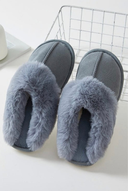 Grey Fur Lined Slippers