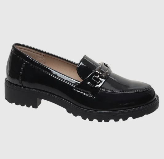 Anessa Black Faux Patent Leather Buckle Loafer