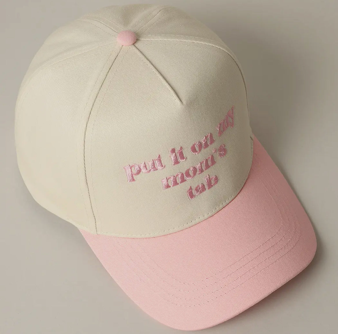 Pink Put It On My Mom’s Tab Trucker Hat