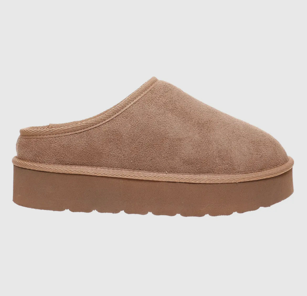 Taupe Sherpa Lined Platform Slide On Mules