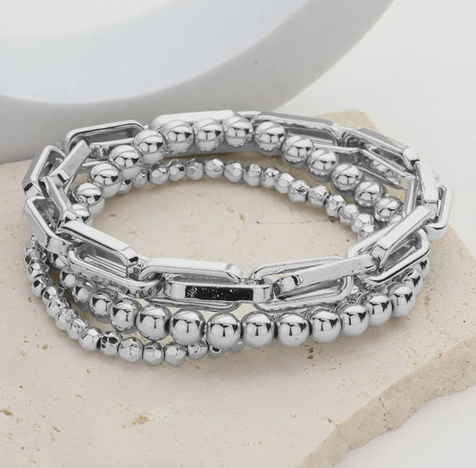 Silver Chain Link Stretch Bracelet Set