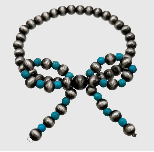 Desert Pearl + Turquoise Bow Stretch Bracelet