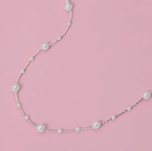 Silver Pearl Station Necklace