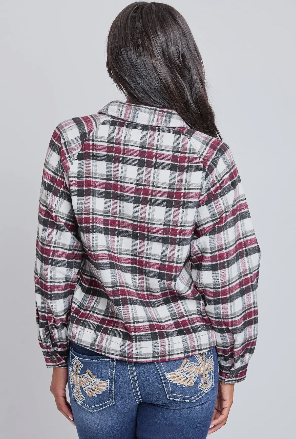 Burgundy Plaid Cropped Boxy Fit Shacket