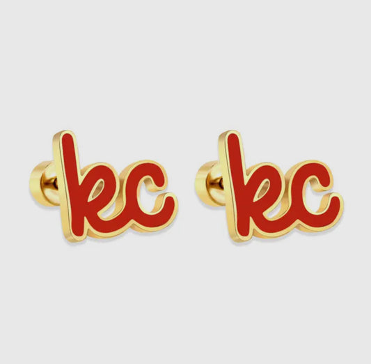 Kansas City Red Script Stud Earrings