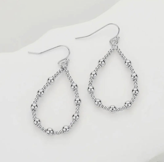 Silver Ball Teardrop Dangle Earrings