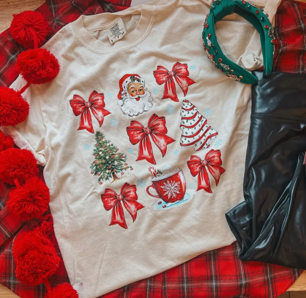 Ivory Christmas Bows Comfort Colors Tee