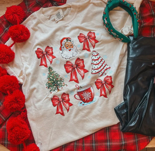 Ivory Christmas Bows Comfort Colors Tee