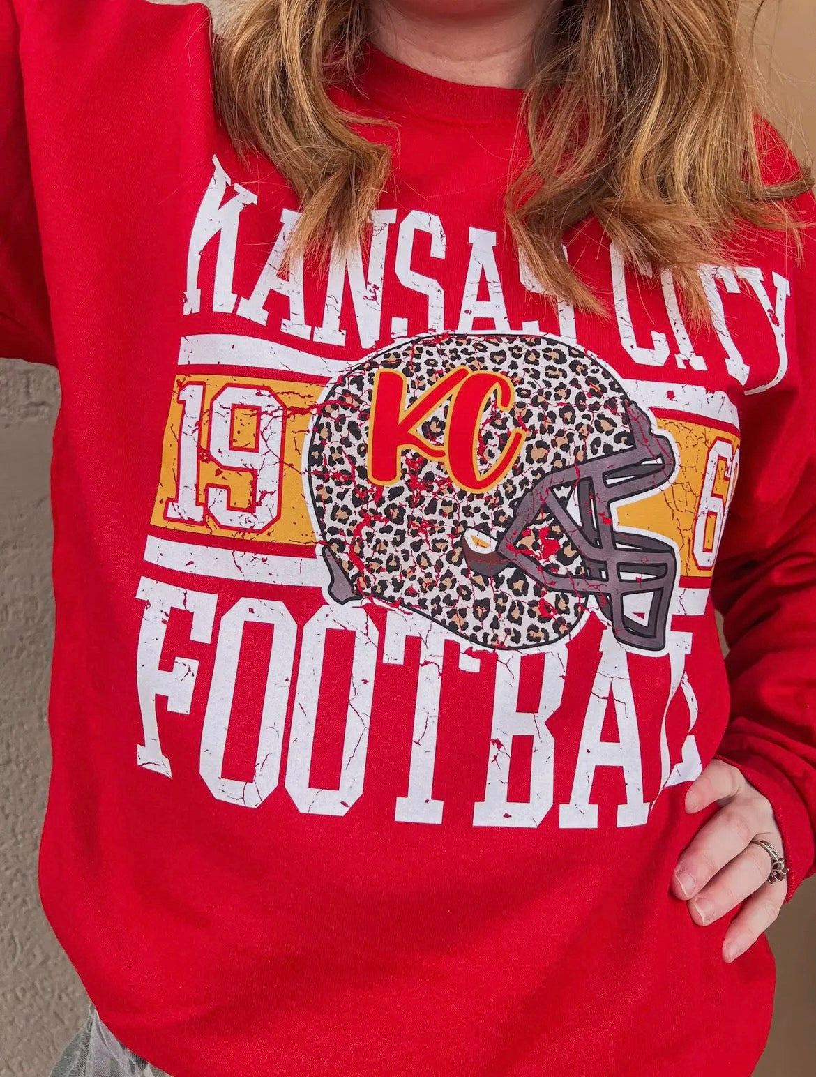 Red KC Cheetah Football Helmet Crewneck Sweatshirt