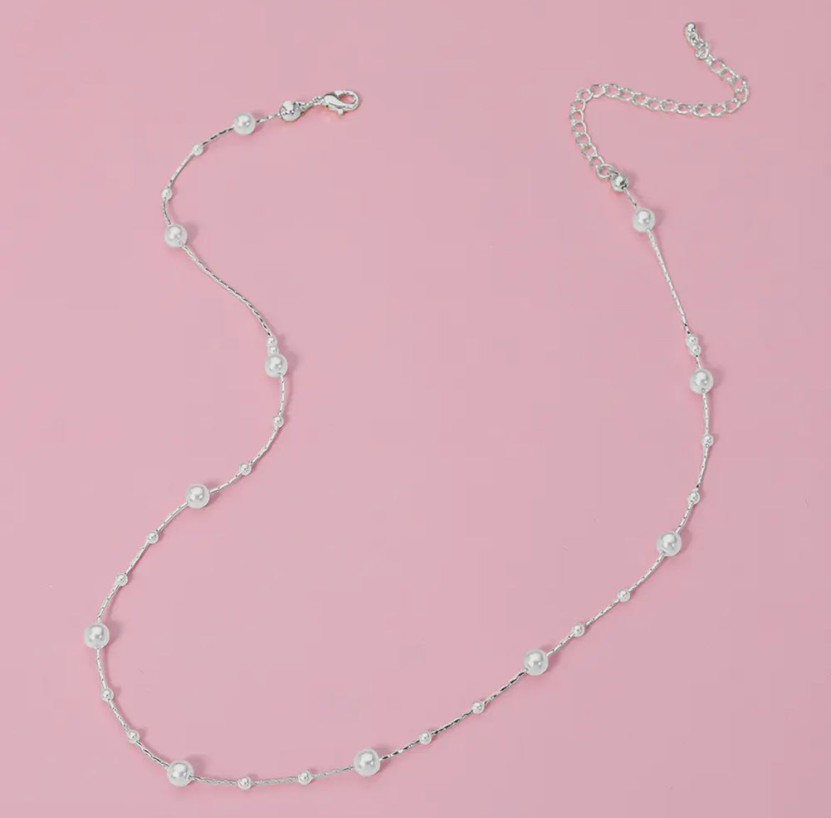 Silver Pearl Station Necklace