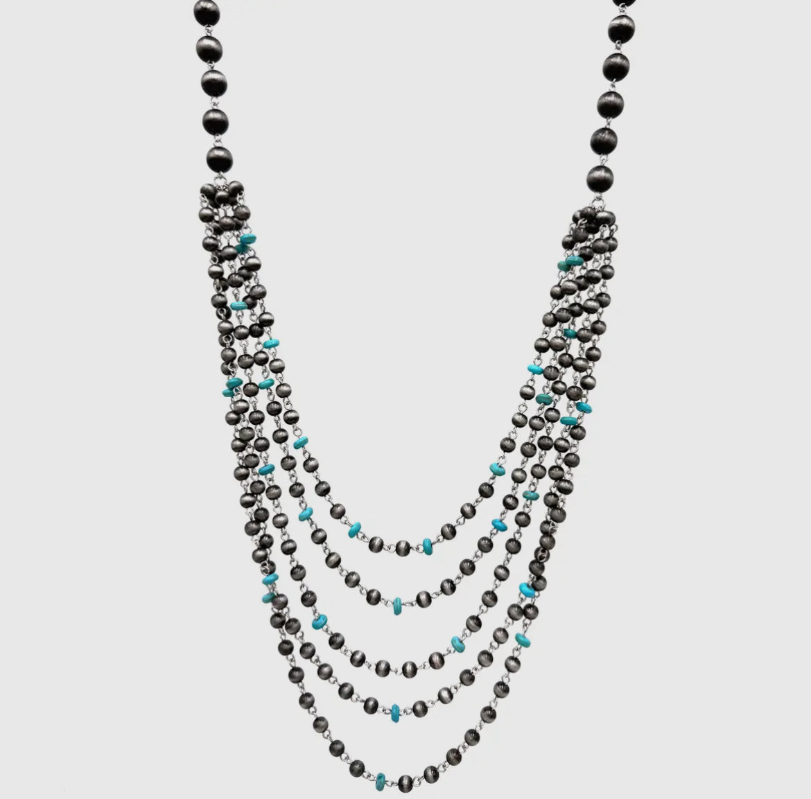 Desert Pearl + Turquoise Layered Long Necklace