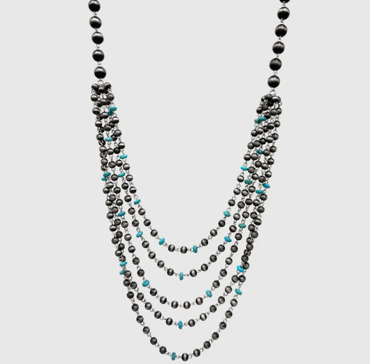 Desert Pearl + Turquoise Layered Long Necklace