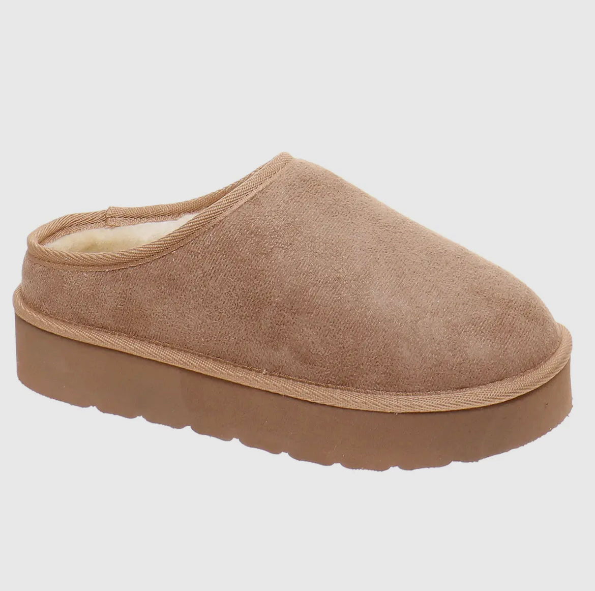 Taupe Sherpa Lined Platform Slide On Mules