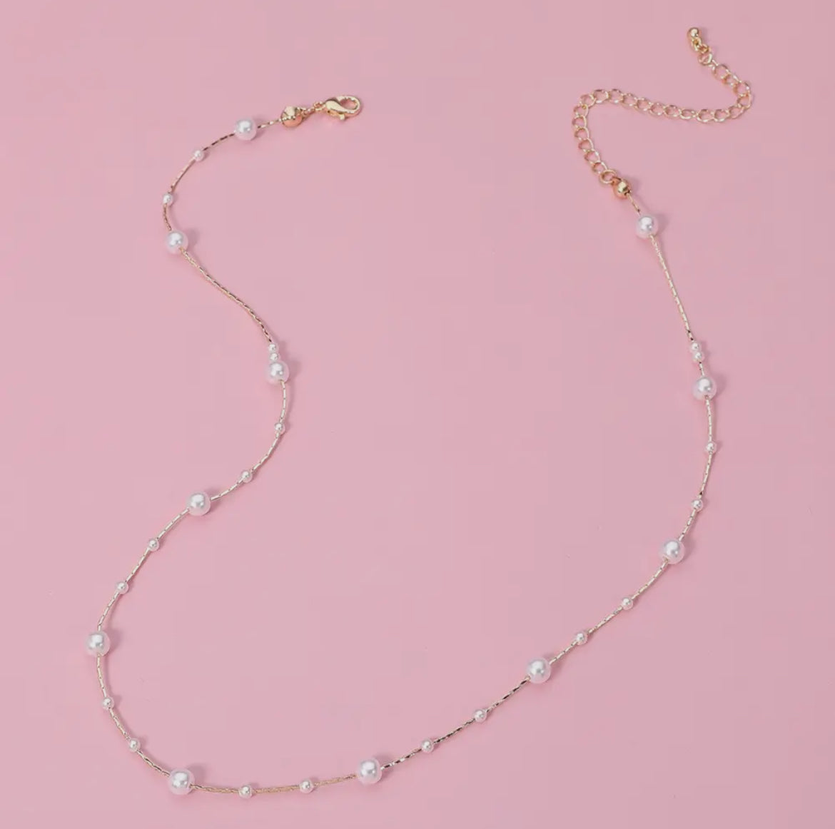 Gold Pearl Station Necklace