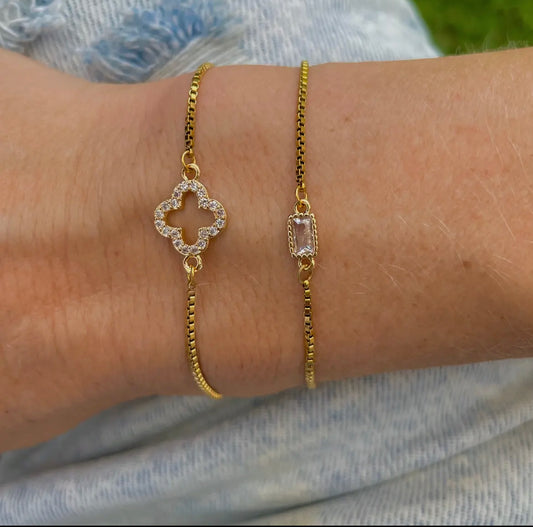 Gold Crystal Rectangle Slider Bracelet