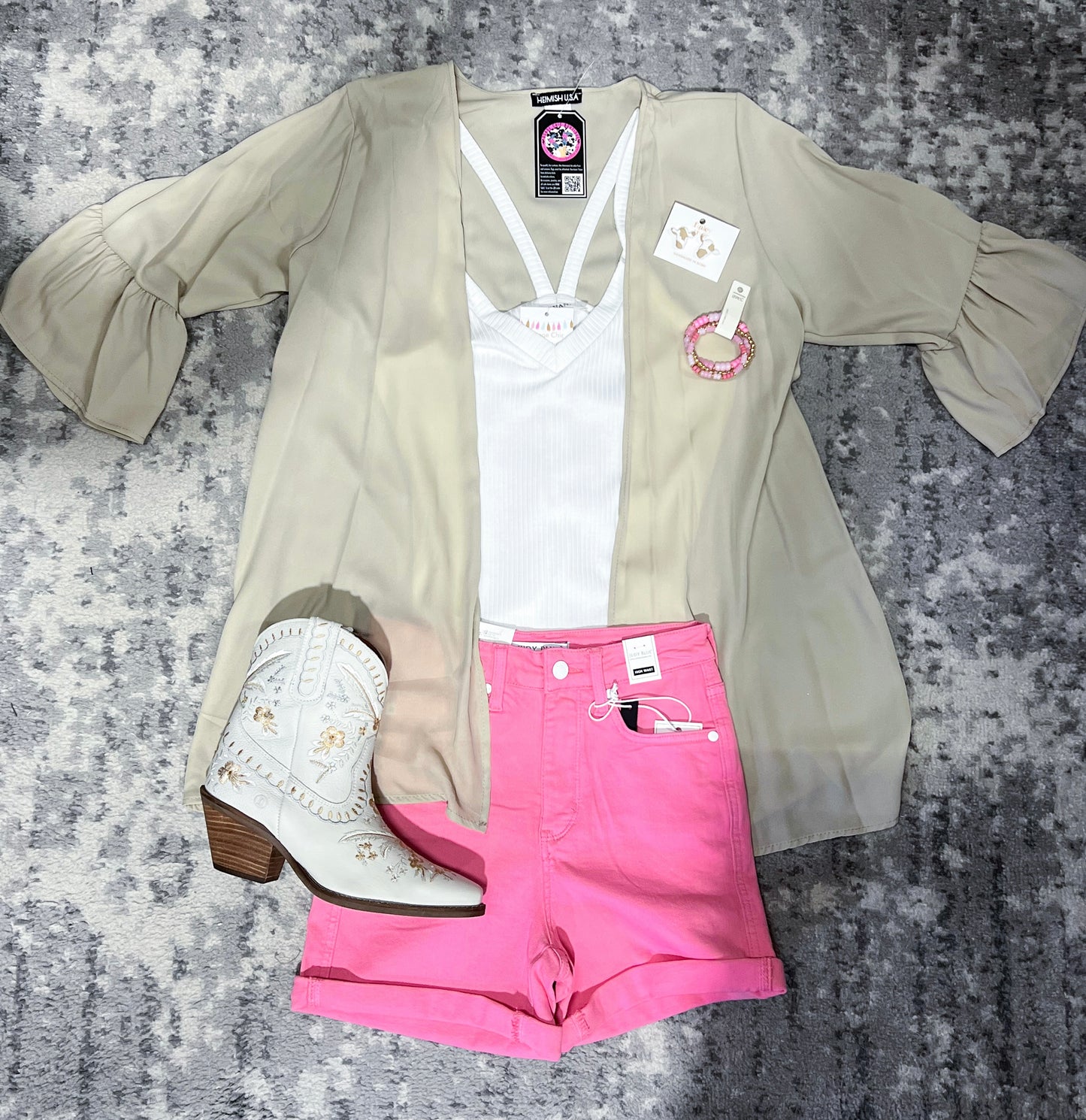 Beige Ruffle Sleeve Kimono