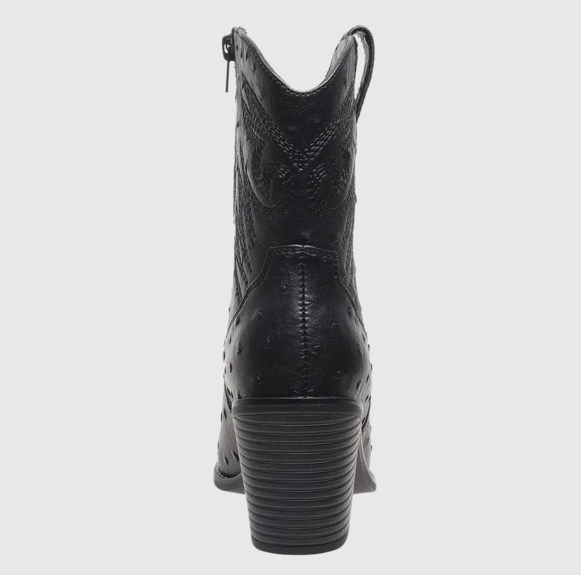 Megan Black Faux Ostrich Short Boots
