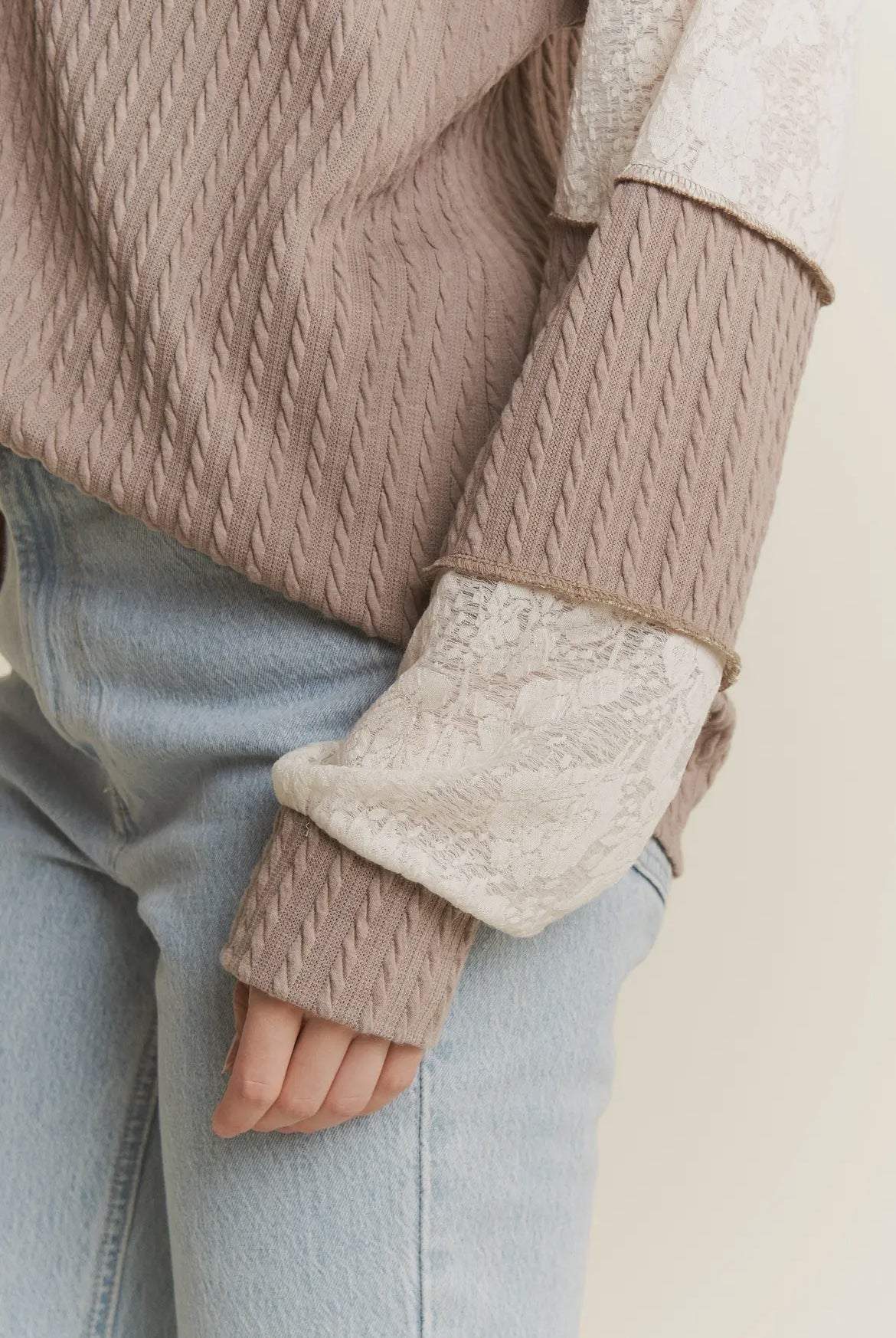 Coco Ribbed Lace Detail Long Sleeve Top
