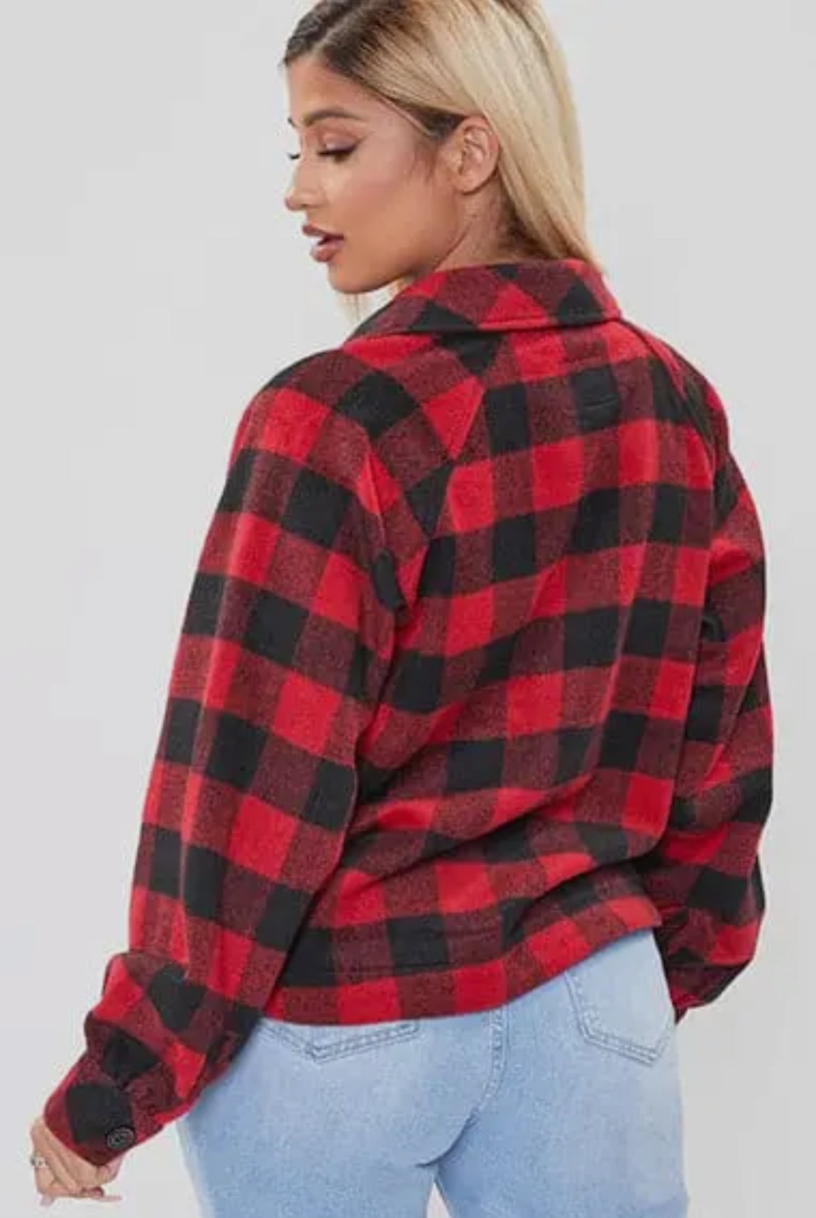 Red Plaid Cropped Boxy Fit Shacket