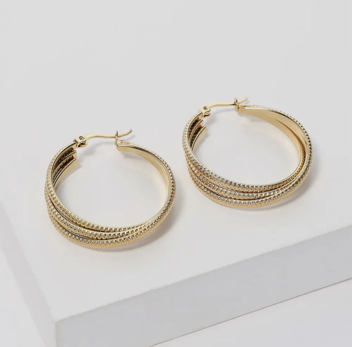 Gold Textured Twisted Hoop Earrings