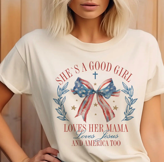 Loves Mama, Jesus, & America Tee