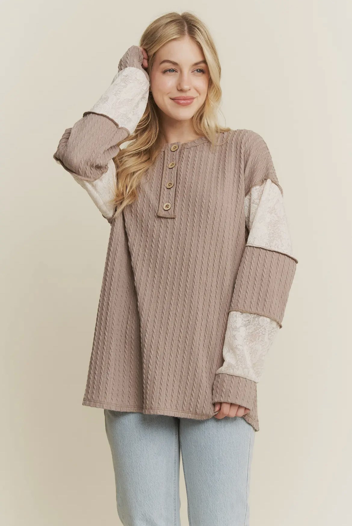 Coco Ribbed Lace Detail Long Sleeve Top