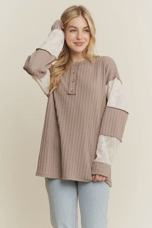 Coco Ribbed Lace Detail Long Sleeve Top