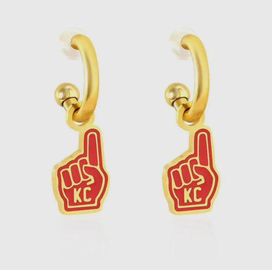 Kansas City Red Foam Finger Huggie Earrings