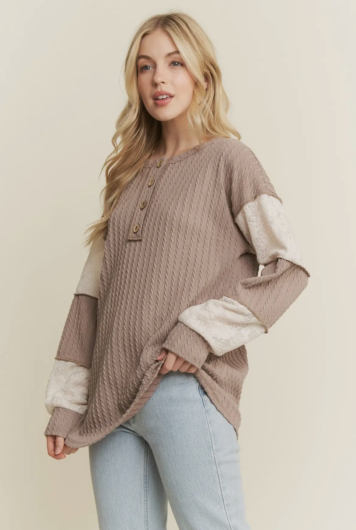 Coco Ribbed Lace Detail Long Sleeve Top