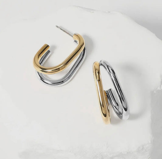 Mixed Metal Double Oval Hoop Earrings