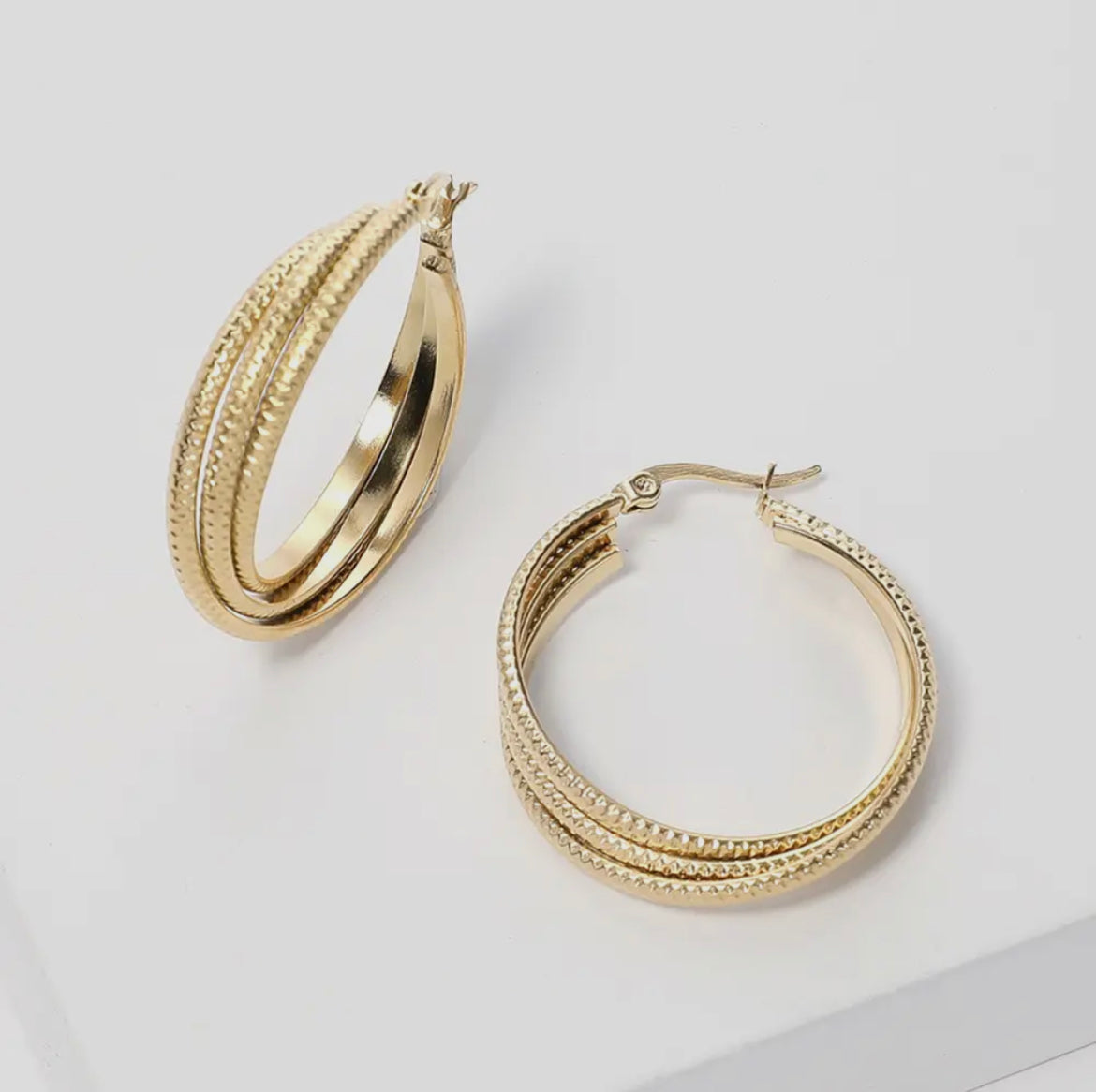 Gold Textured Twisted Hoop Earrings