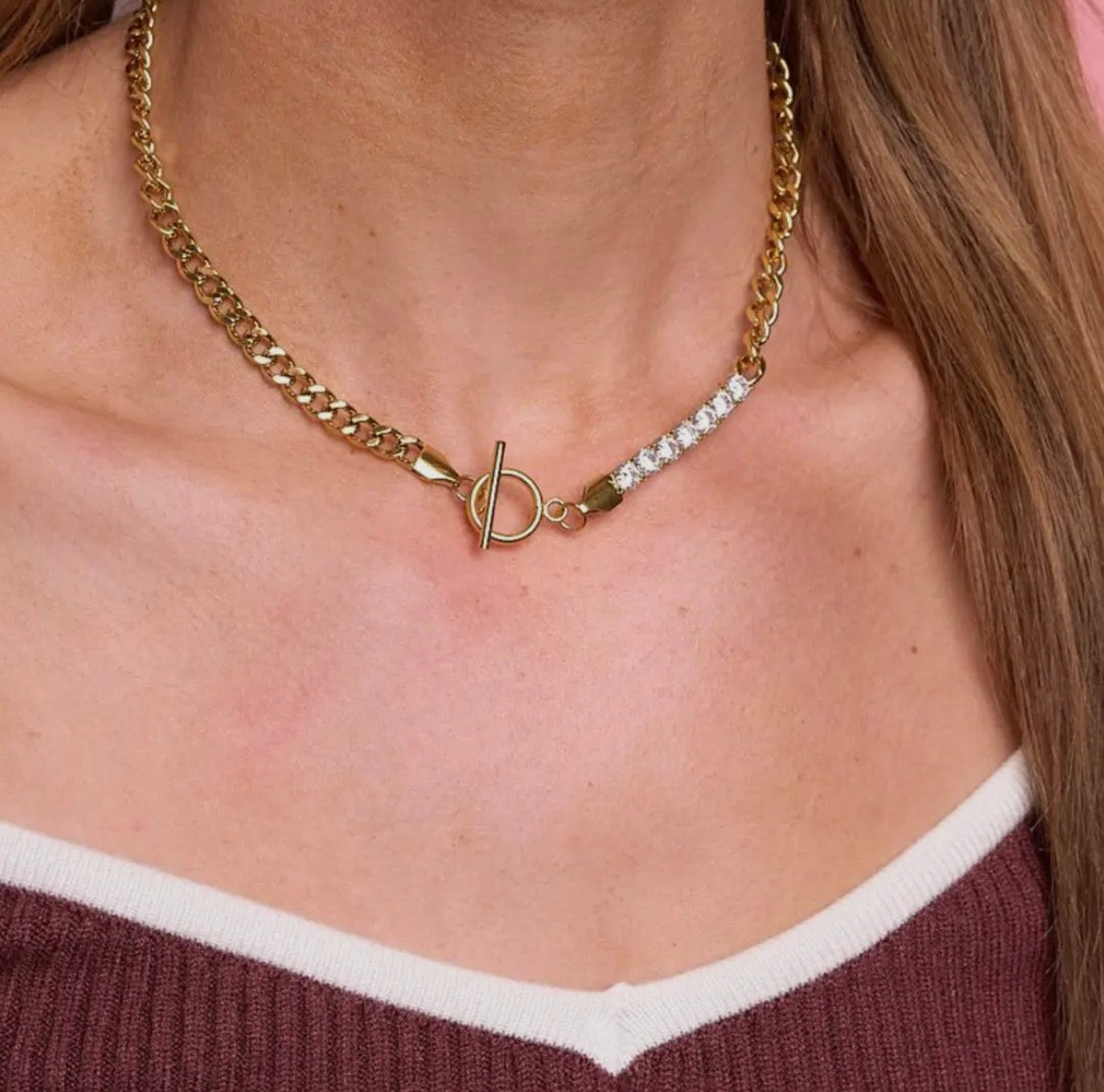 Gold Tay Front Clasp Bling Necklace
