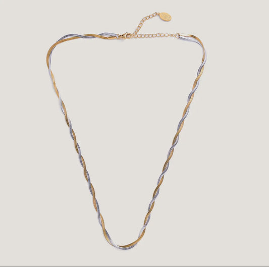 Mixed Metal Herringbone Necklace
