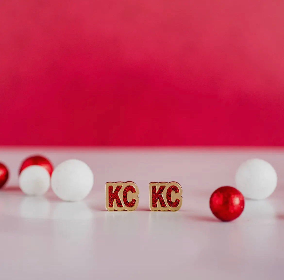 Red Glitter + Gold Mirror KC Stud Earrings