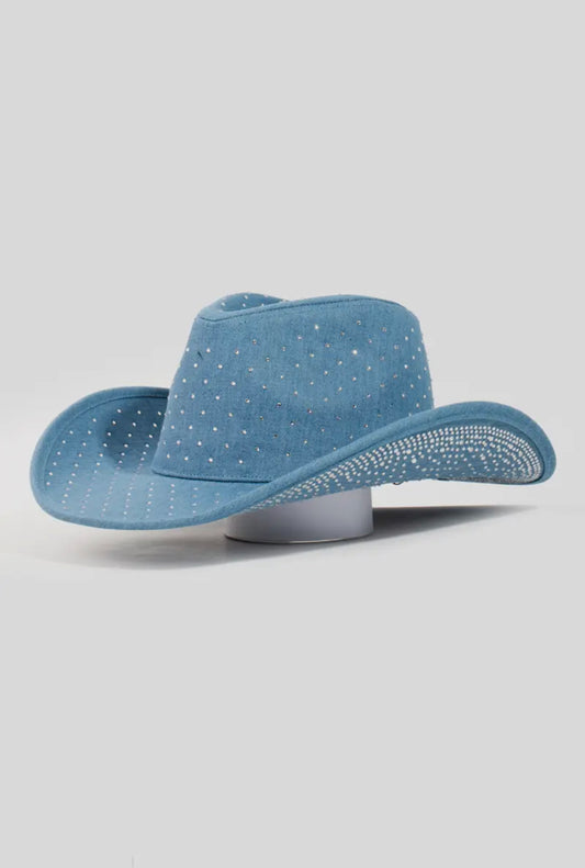 Light Denim Rhinestoned Cowgirl Hat