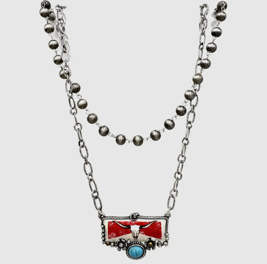 Longhorn and Desert Pearl Layered Necklace