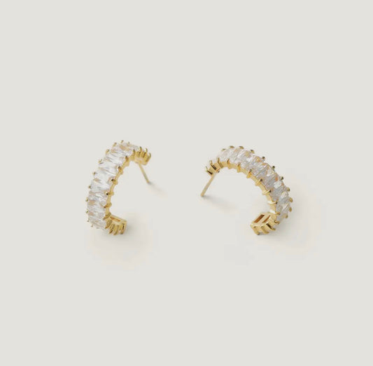 Gold Crystal Shimmer Hoop Earrings