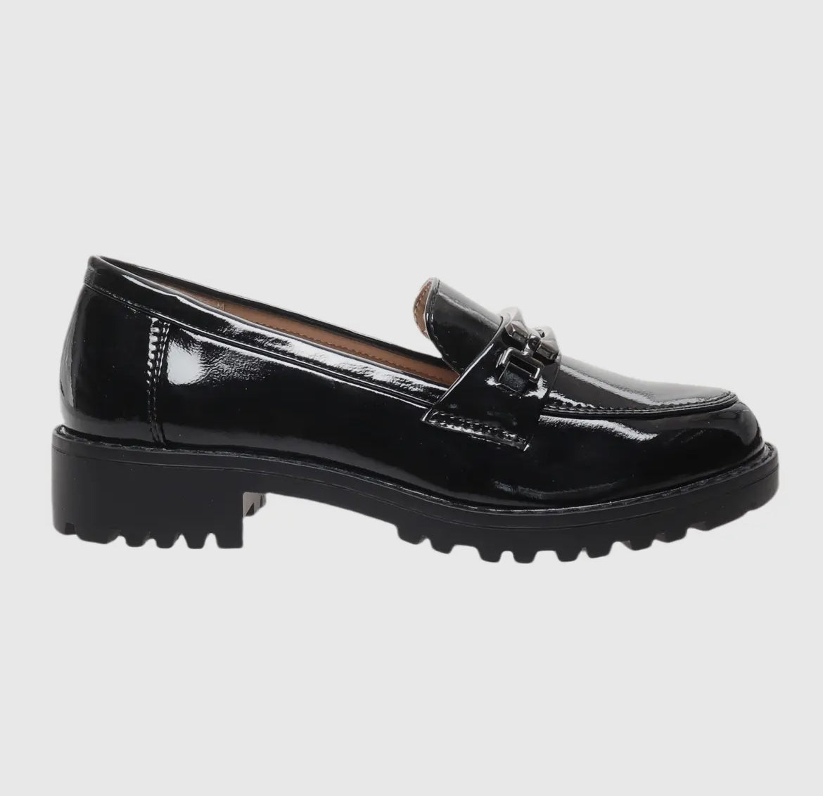 Anessa Black Faux Patent Leather Buckle Loafer