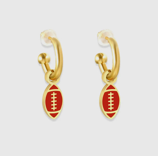 Red & Gold Football Huggie Earrings