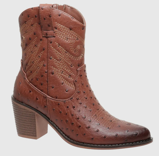 Megan Whiskey Faux Ostrich Short Boots