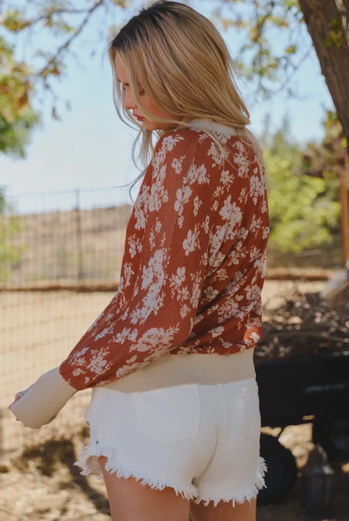 Rust Floral Relaxed Knit Top