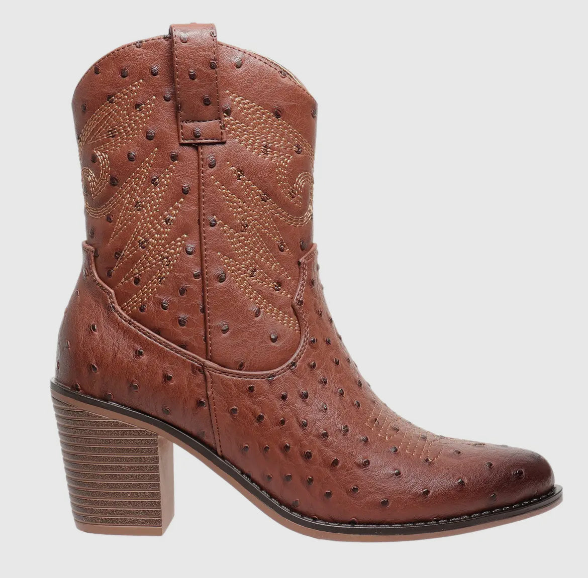 Megan Whiskey Faux Ostrich Short Boots