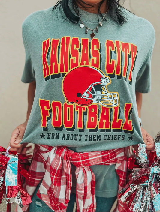 Grey KC Football Comfort Colors Tee