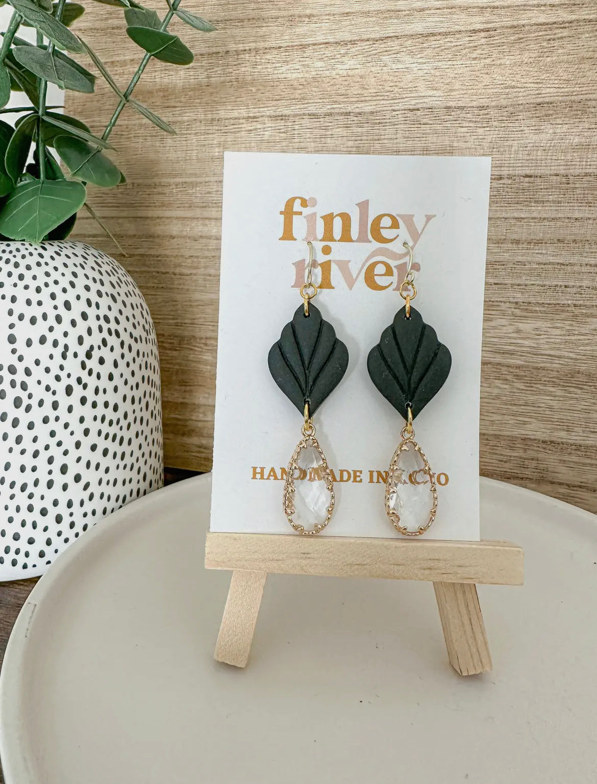 Fiona Black + Gold Crystal Earrings